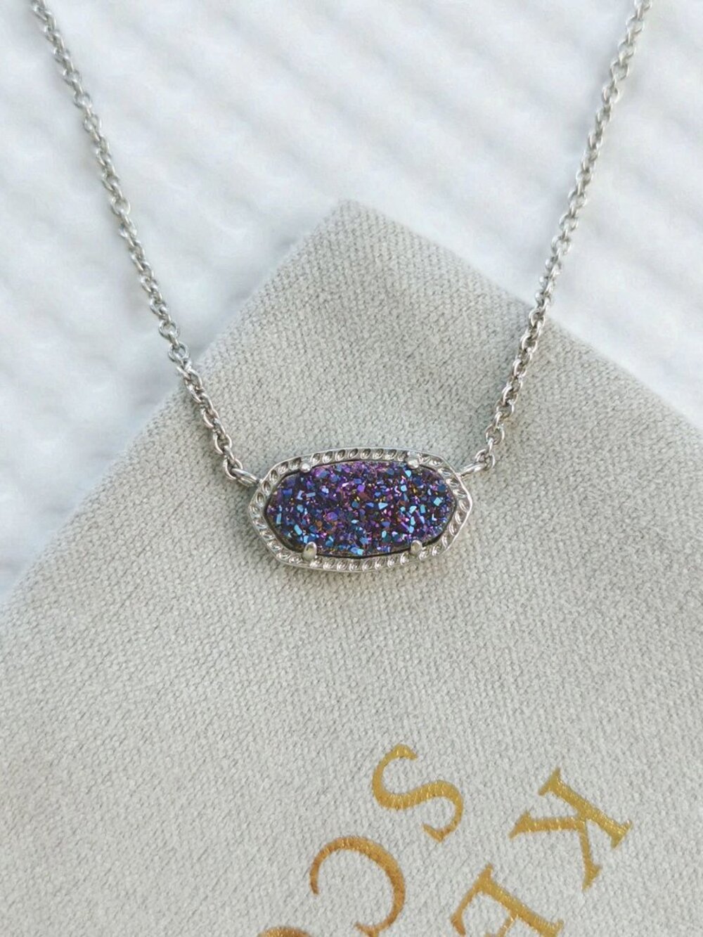 Kendra Scott Silver Multicolor Drusy Elisa Necklace NEW